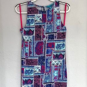 NWOT, Tori Richard Dress, Blue & Pink, Geometric Pattern, Medium